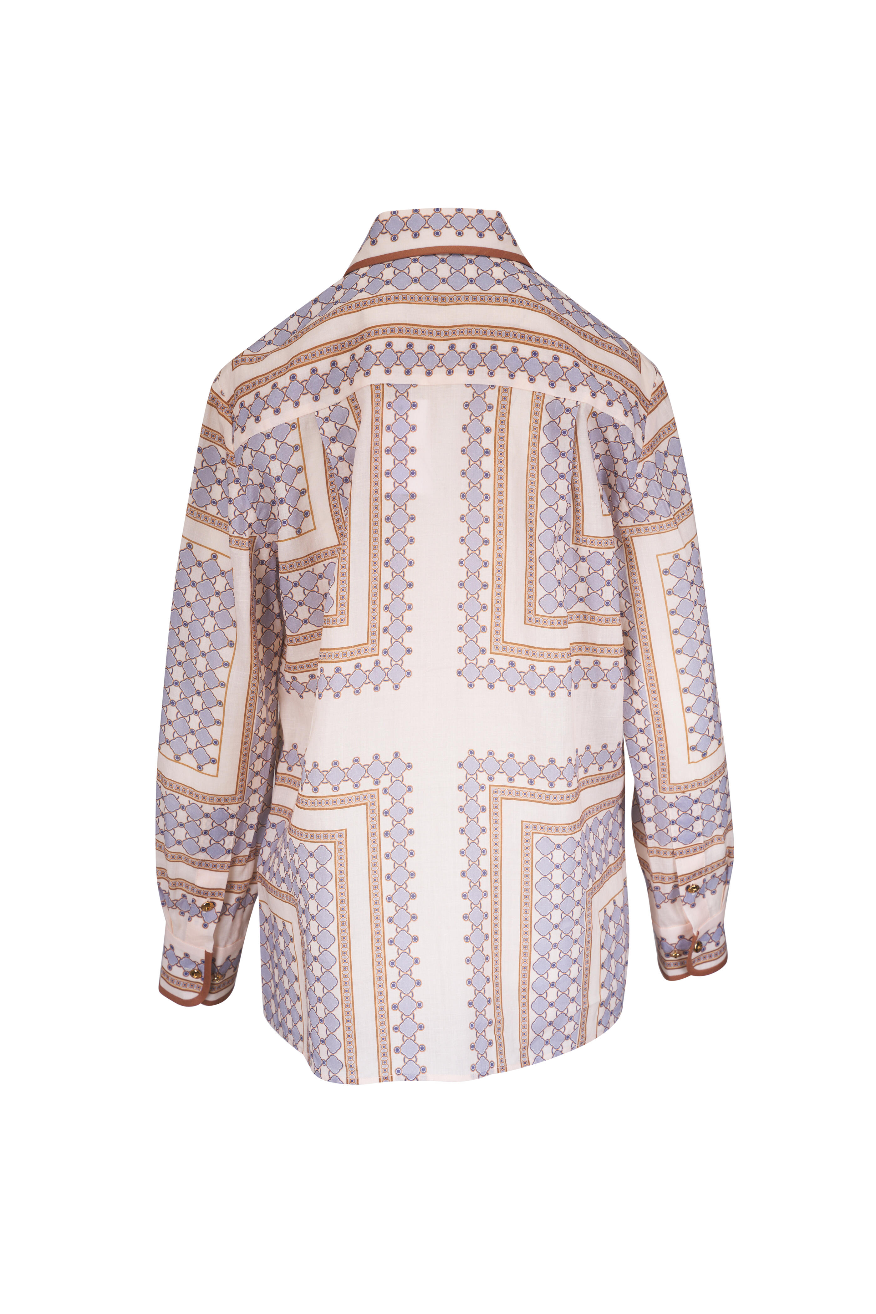 Zimmermann - Cream & Blue Geometric Print Button Up Shirt