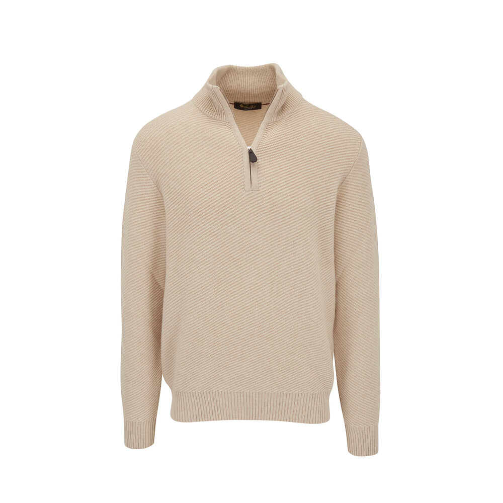Loro Piana - Natural Mélange Cashmere Quarter Zip Pullover