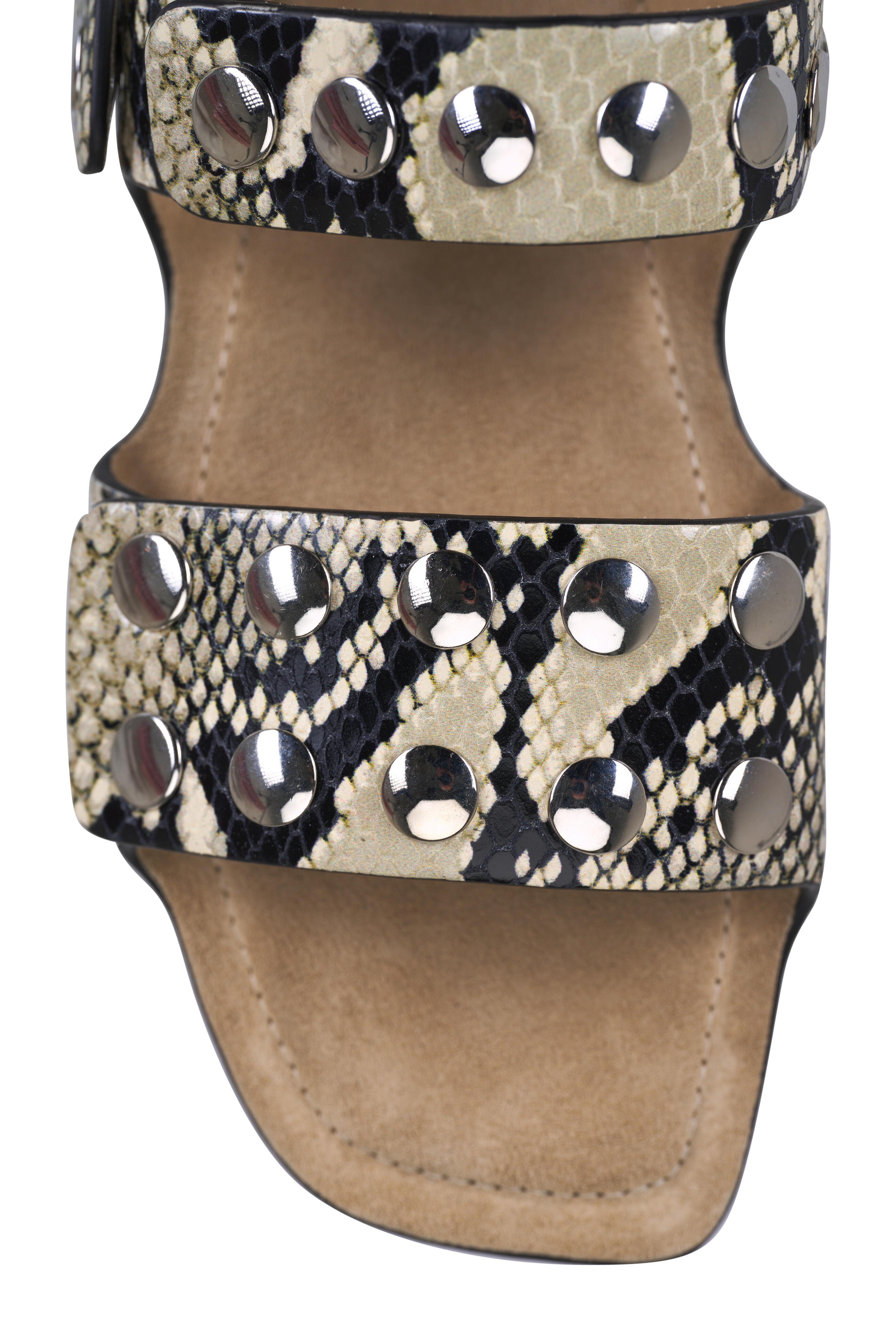 Khaite - Boden Neutral & Silver Leather Studded Sandal