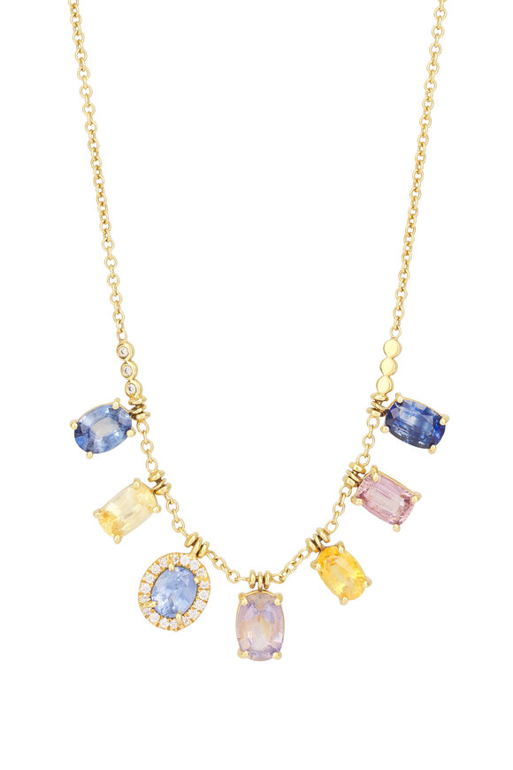 Lauren K 18k Yellow Gold Sapphire Fringe Necklace - view 2