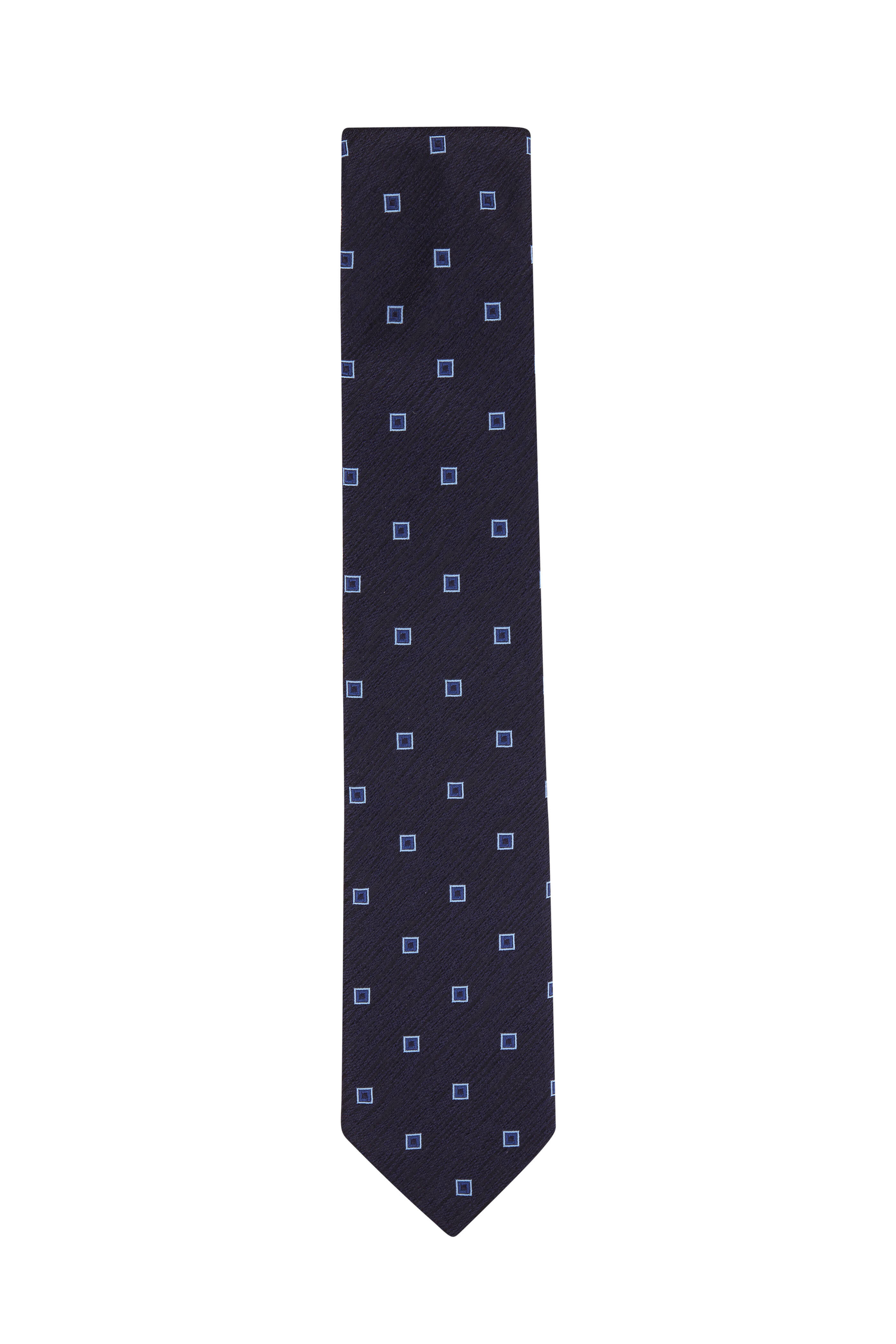 Zegna Navy Geometric Print Silk Necktie Mitchell Stores