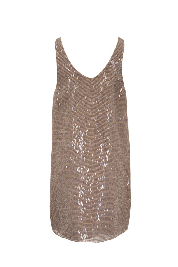 Brunello Cucinelli Taupe Dazzling Embroidered Paillette Dress - view 3