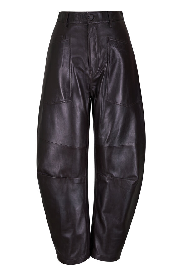 Nili Lotan Shon Dark Brown Leather Curved Pant