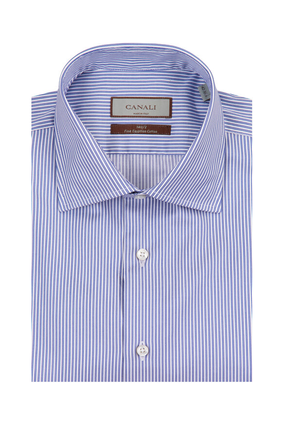 Canali Dark Blue Stripe Cotton Sport Shirt - view 1