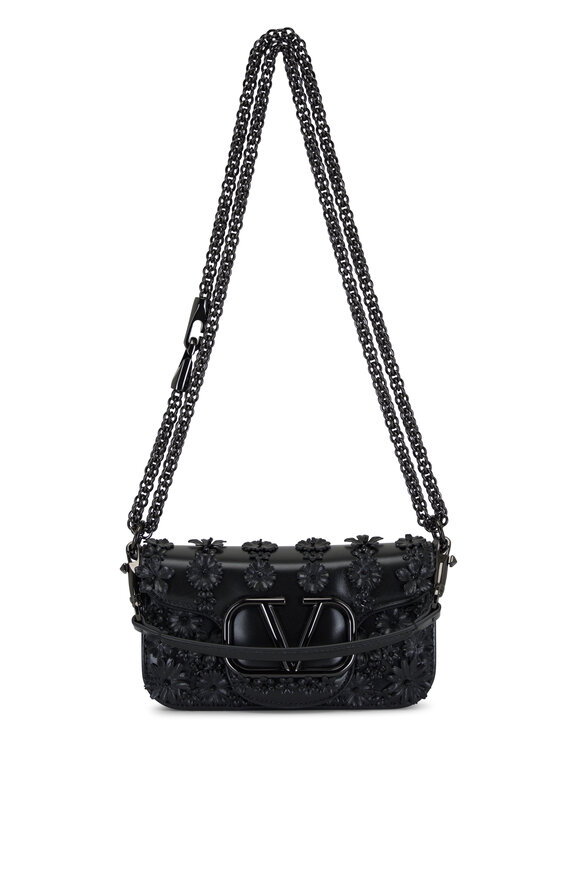 Valentino Garavani - VLogo Black Leather Loco Flowers Chain Bag