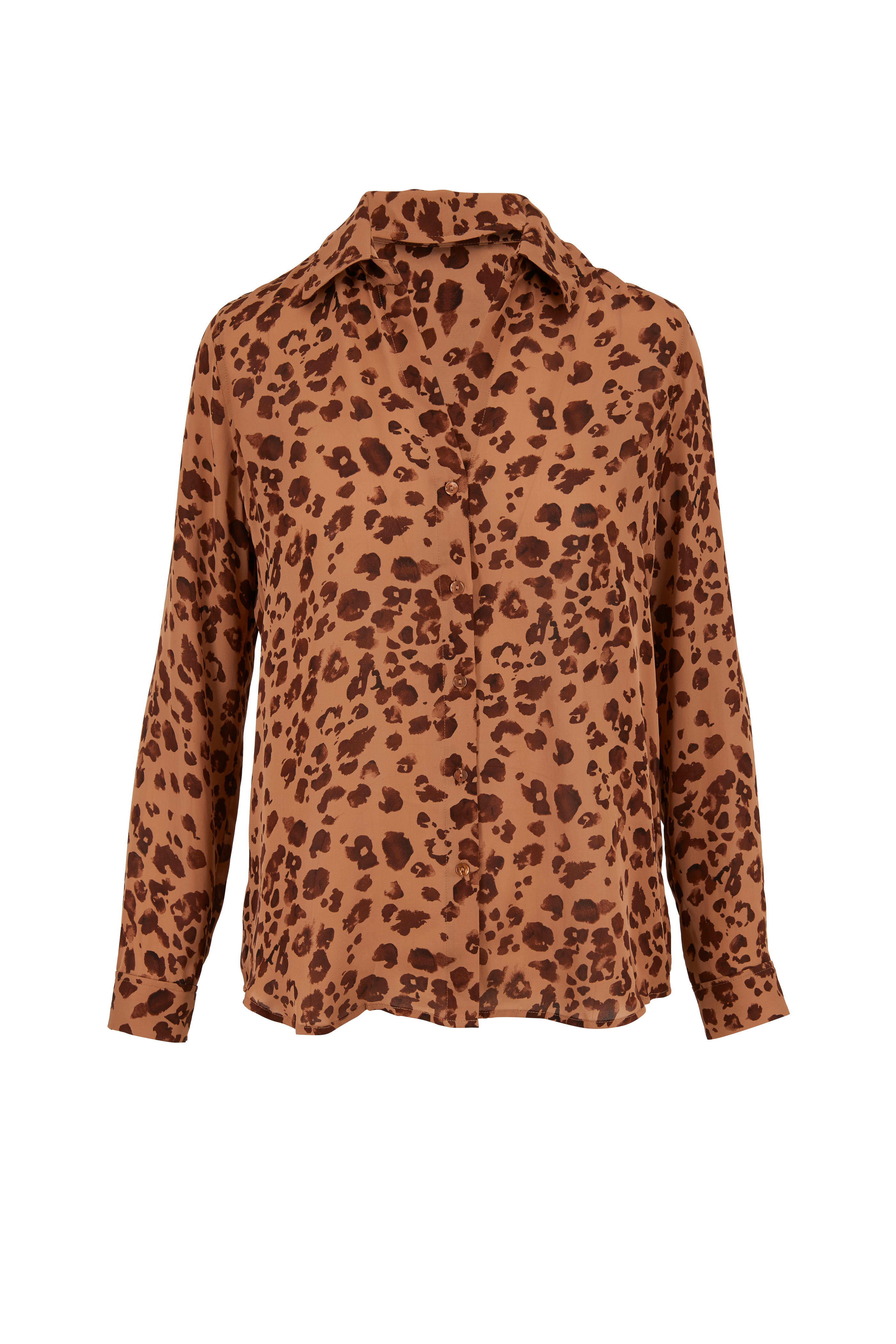 L'AGENCEnIsa Shirred buy Sleeve Silk Blouse Leopard print