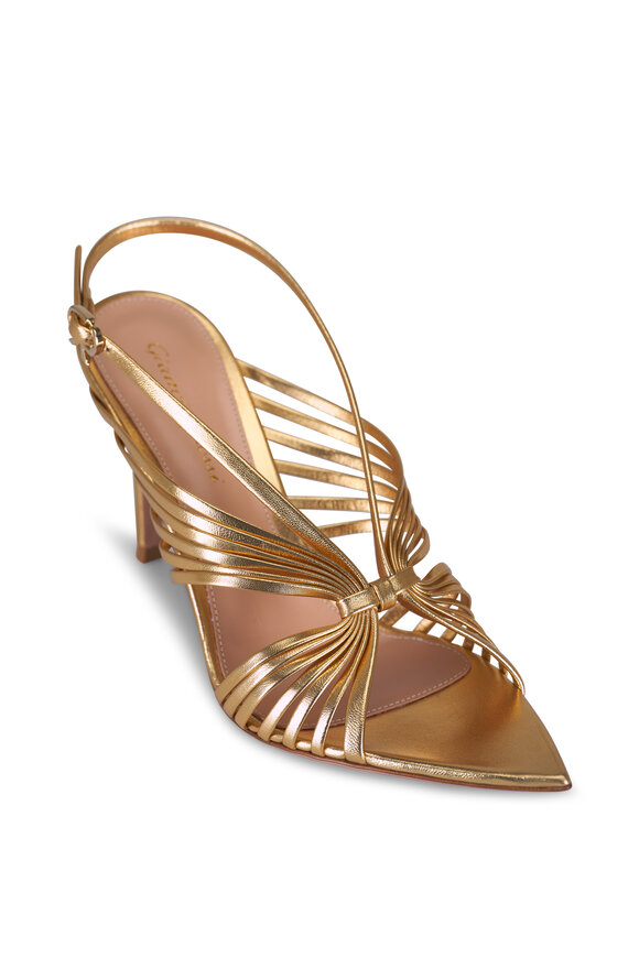 Gianvito Rossi Gold Metallic Leather Slingback Sandal, 85mm