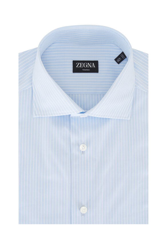 Zegna Trofeo Light Blue Stripe Cotton Dress Shirt