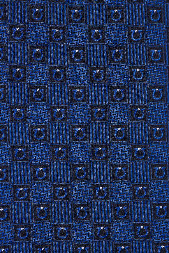 Ferragamo Dark Blue Geo Silk Jacquard Necktie - view 2