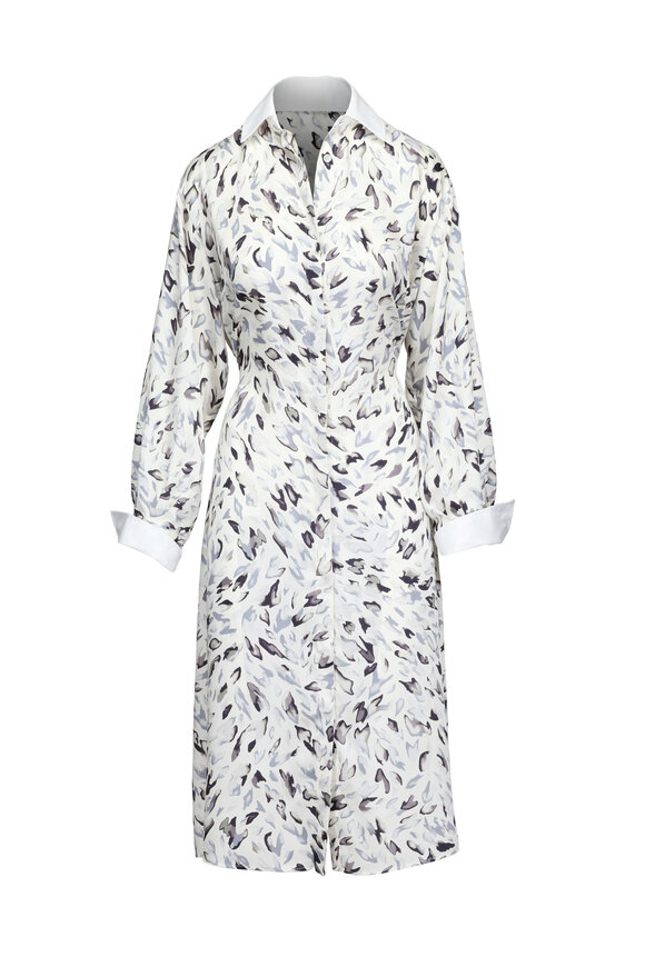 Altuzarra - Oyster Floral Print Silk Short Sleeve Dress Altuzarra - Oyster Floral Print Silk Short Sleeve Dress