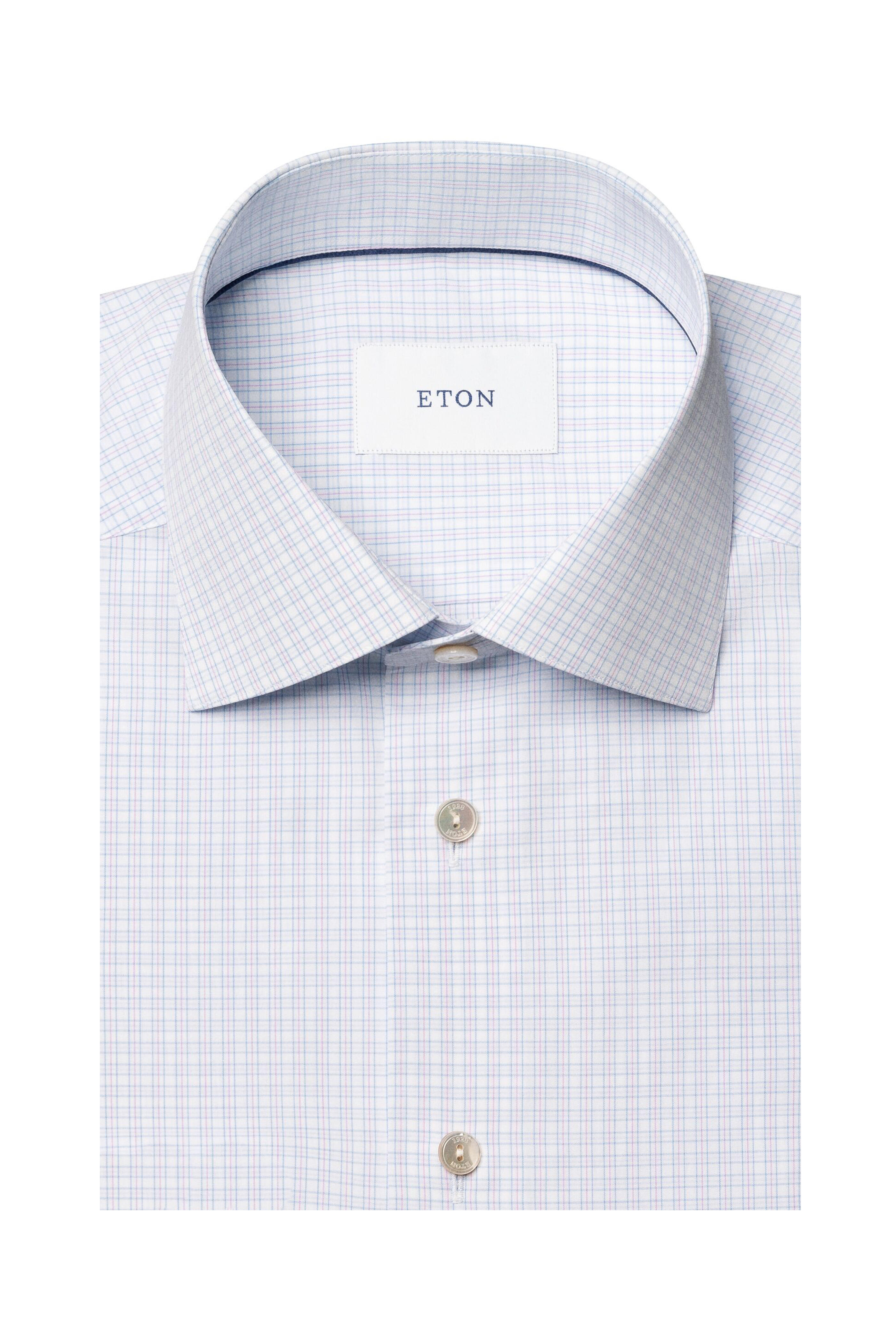 Eton - Pink & Blue Check Cotton Dress Shirt - view 2