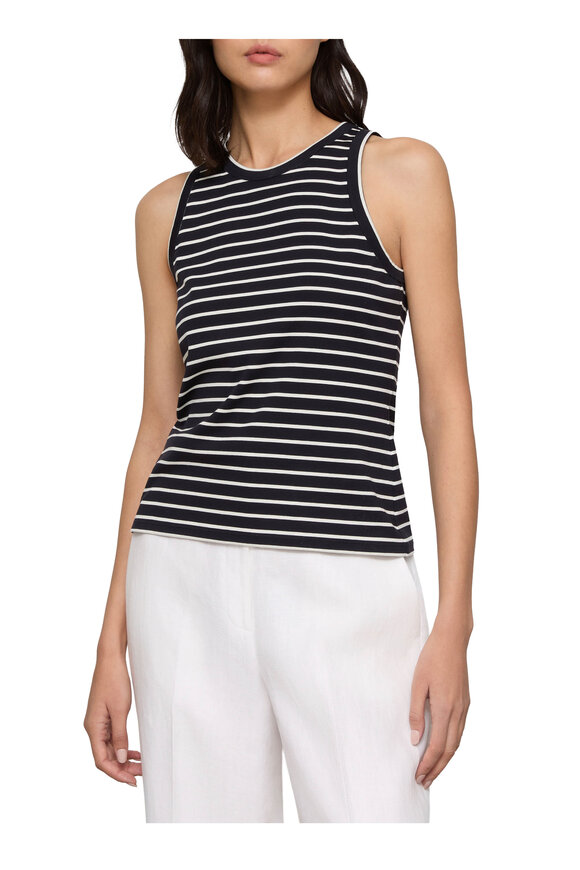 Lafayette 148 New York Navy & White Stripe Cotton Rib Racerback Tank - view 2