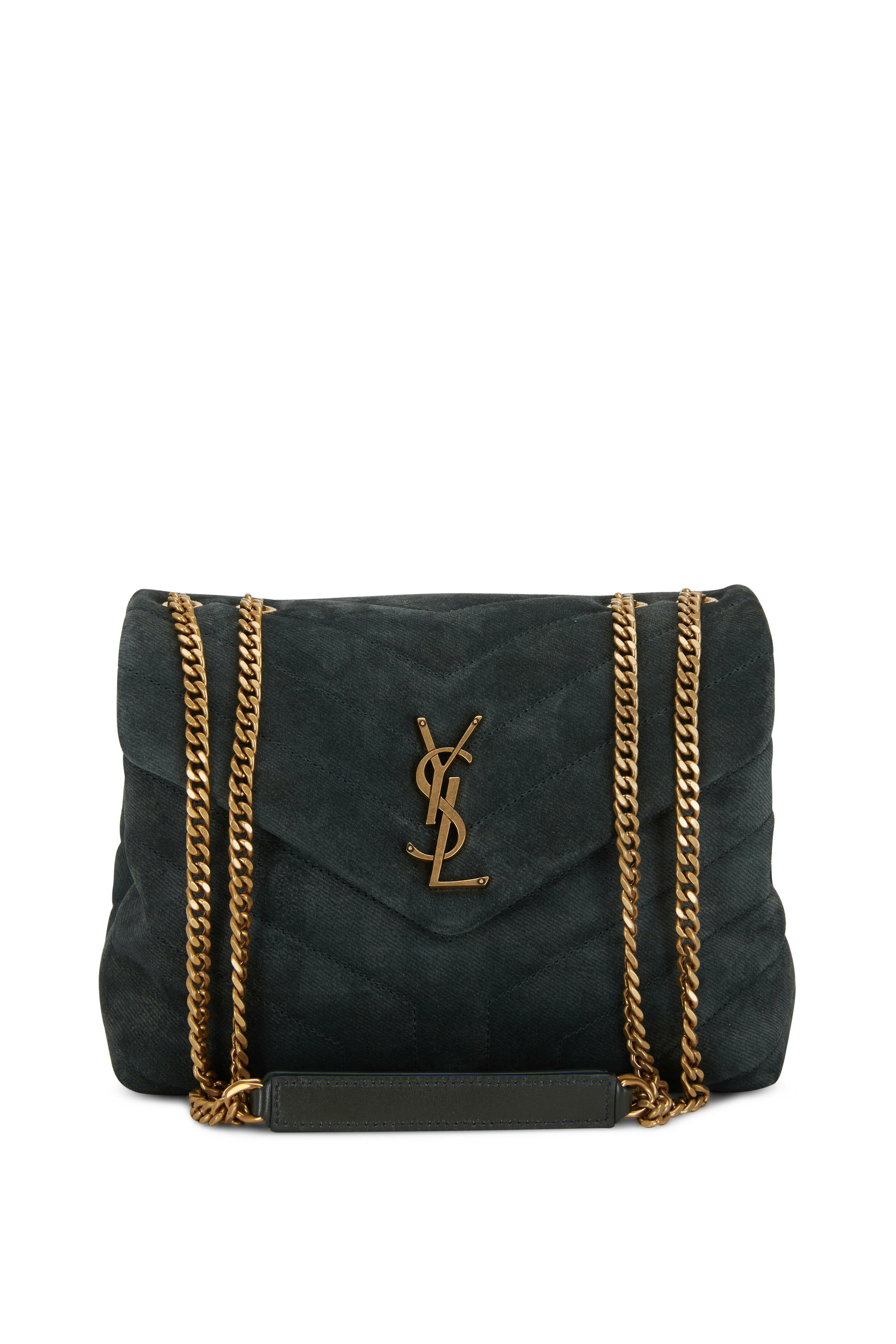 Saint Laurent Loulou Medium YSL Monogram Suede Flap Shoulder Bag