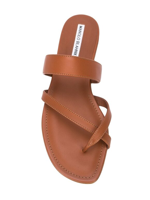 Manolo Blahnik - Susa Luggage Leather Toe Ring Flat Sandal