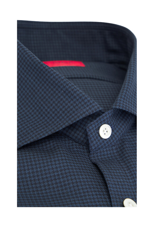 Isaia - Medium Blue Mini Herringbone Wool Sportshirt