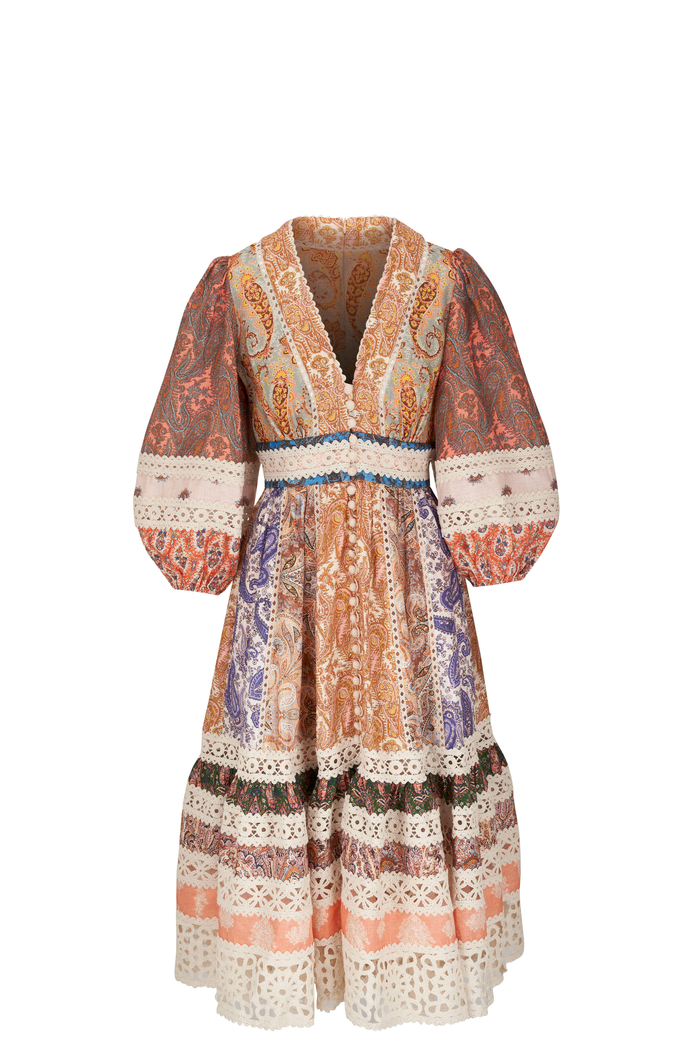 ワンピース Zimmermann DRESS (8066DR25R GAN) Zimmermann - Devi Spliced Paisley Midi Dress | Mitchell Stores