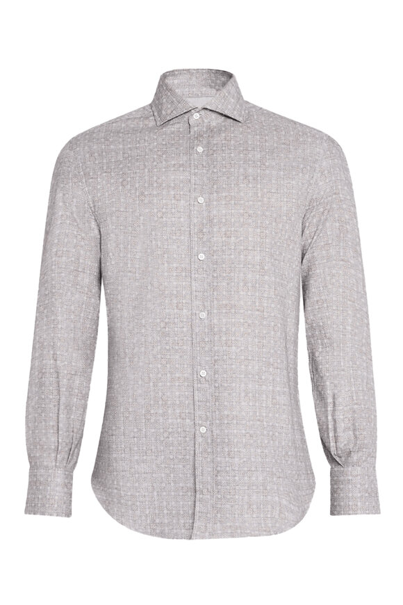BRUNELLO CUCINELLI 半袖シャツ ブルーグレー Brunello Cucinelli - Solid Light Blue Linen Sport Shirt