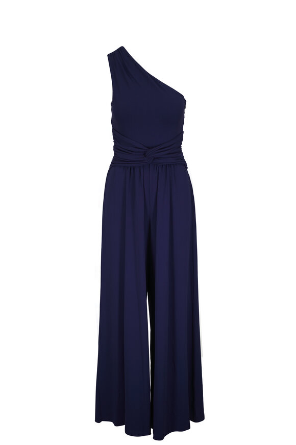 Michael Kors Collection Maritime Blue One Shoulder Jumpsuit