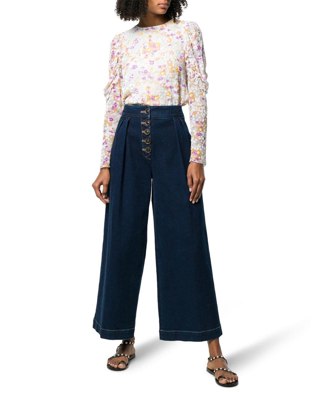 See by Chloé - Multicolor Silk Ruffle Sleeve Top