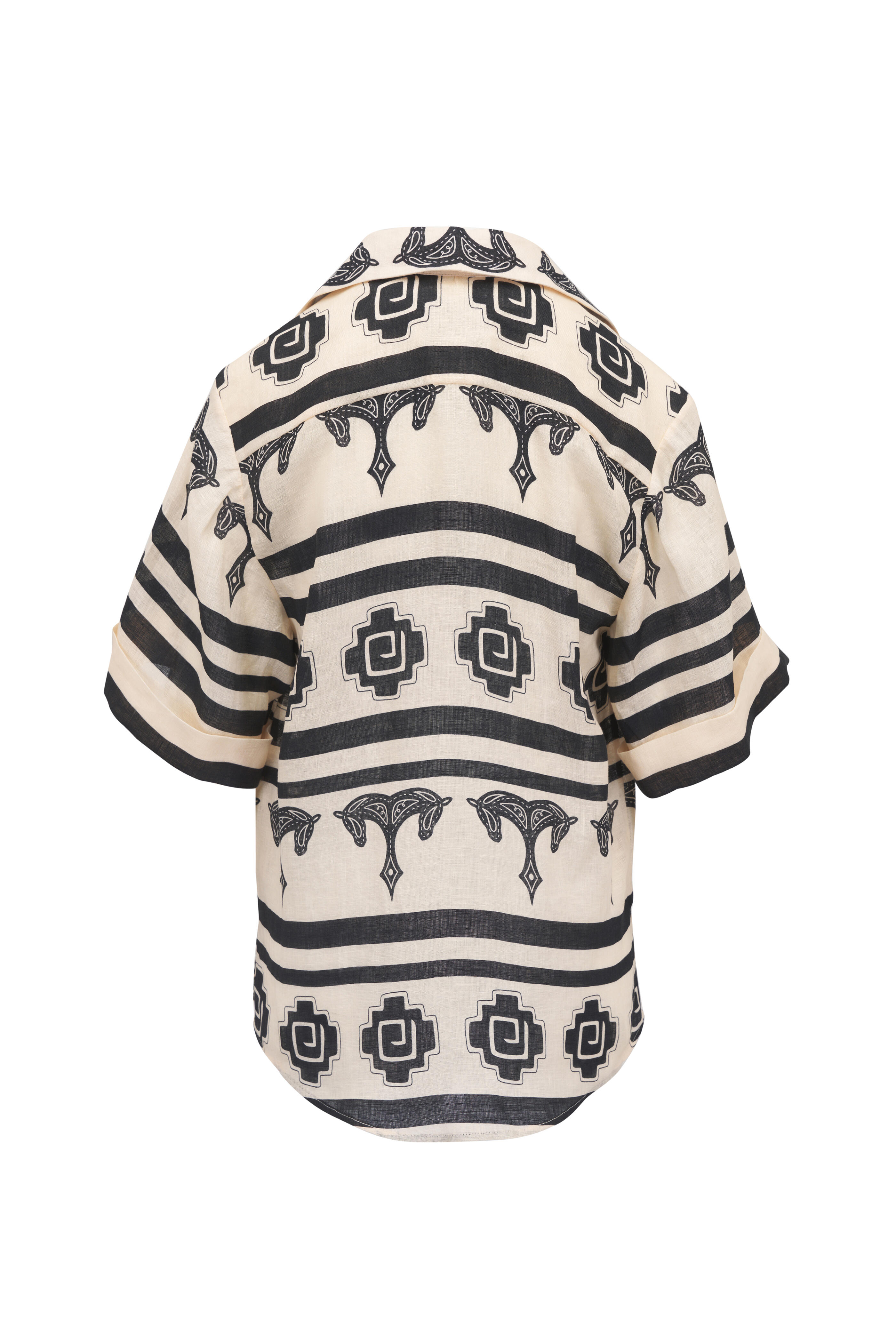 Johanna Ortiz - La Creciente Ecru & Black Linen Blouse