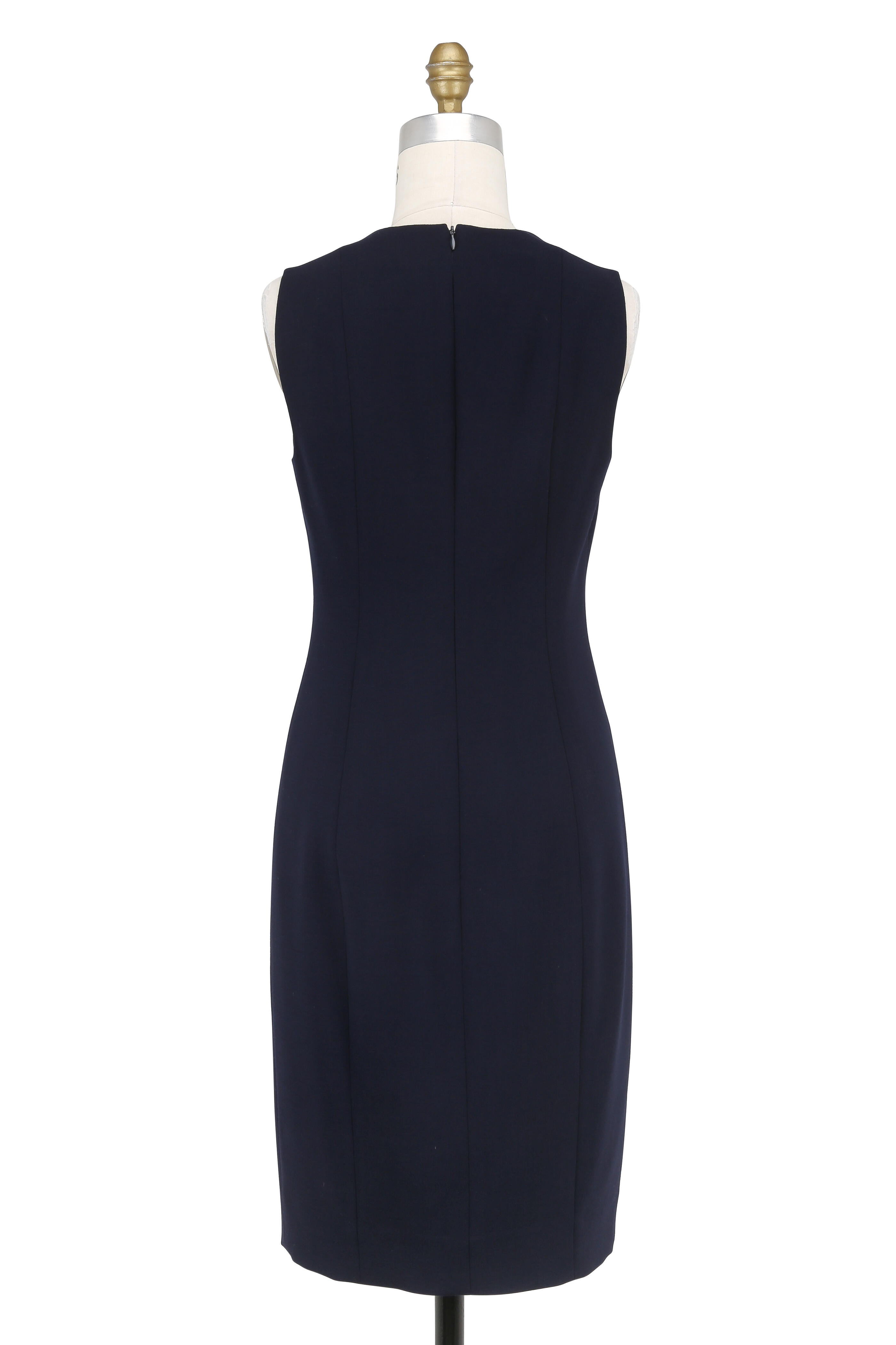 Akris - Navy Blue Wool V-Neck Sleeveless Dress | Mitchell Stores