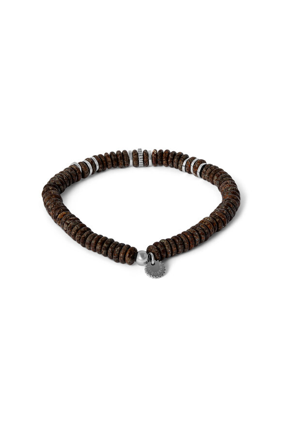 Tateossian Brown Shell & Bamboo Silver Stretch Bracelet - view 2