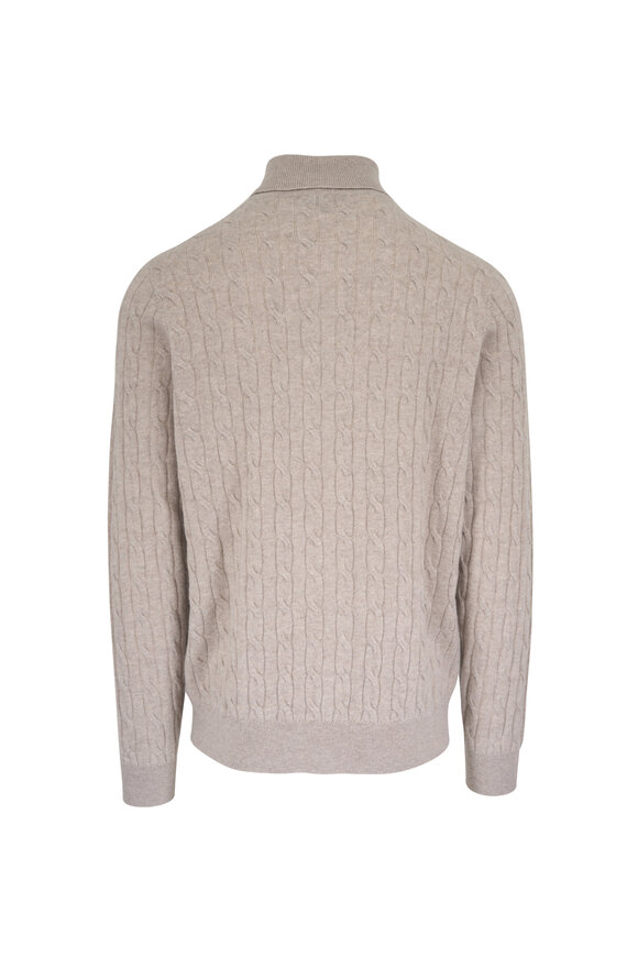 Patrick Assaraf Beige Cable Knit Turtleneck Sweater - view 3