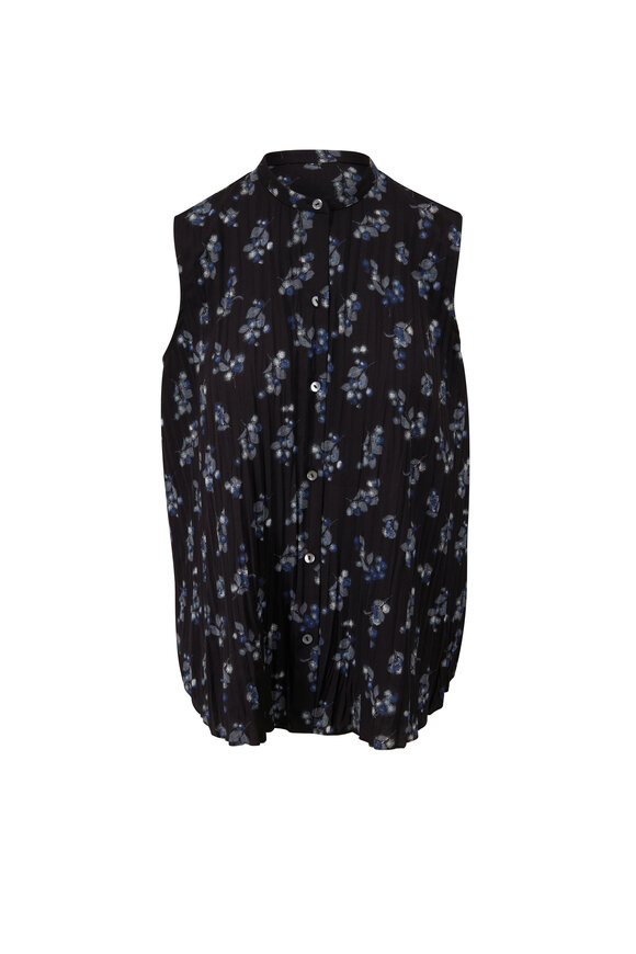 Vince - Black & Celadon Dandelion Print Sleeveless Blouse