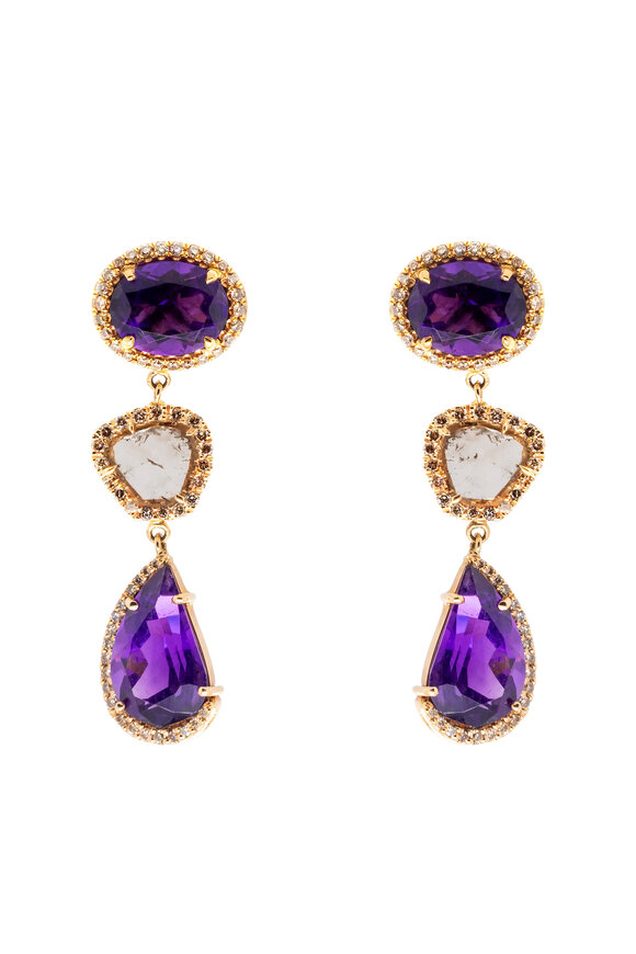 Sharon Khazzam Triple Amethyst Drop Earrings
