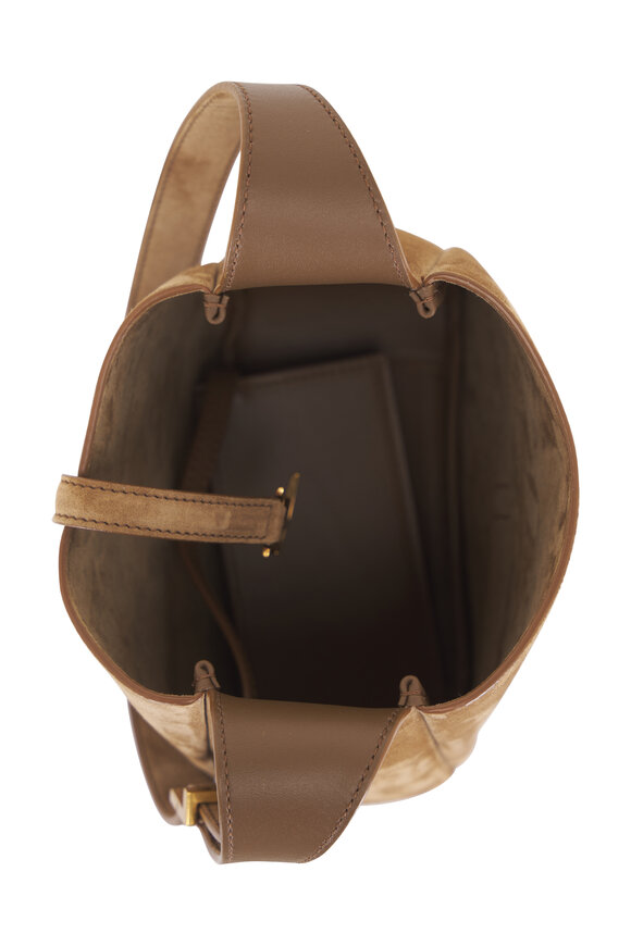 Saint Laurent Baby Le 5 À 7 Supple Golden Leaf Suede Hobo Bag - view 7