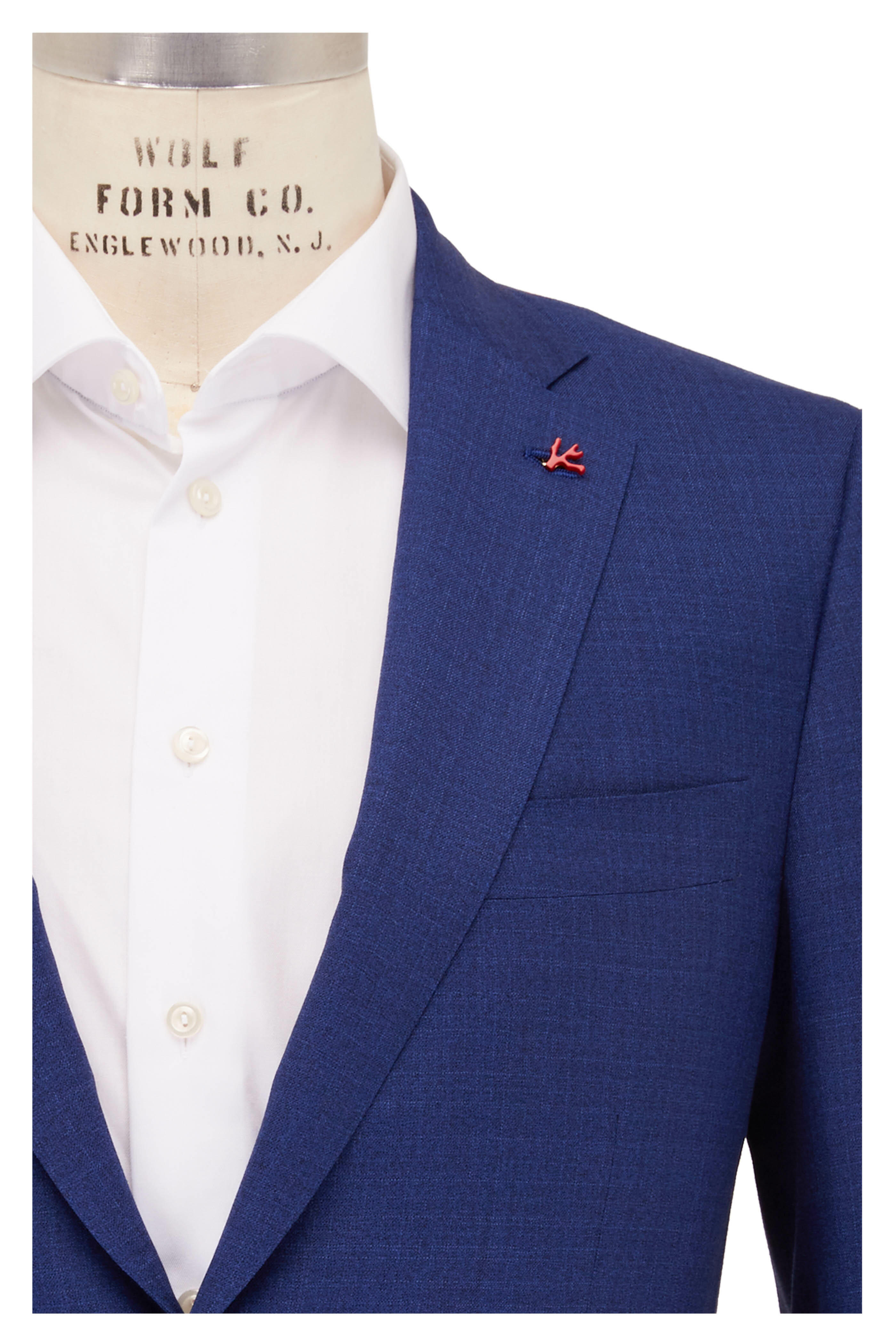 Isaia - Navy Delain Micro Effect Solid Blue Suit