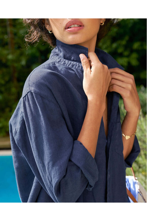 Frank & Eileen Navy Washed Linen Relaxed Eileen Button Up Shirt - view 2