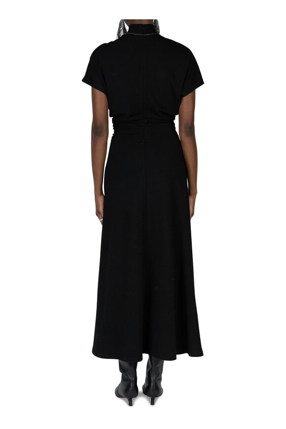 Brunello Cucinelli - Black Short Sleeve Mock Neck Jersey Dress 