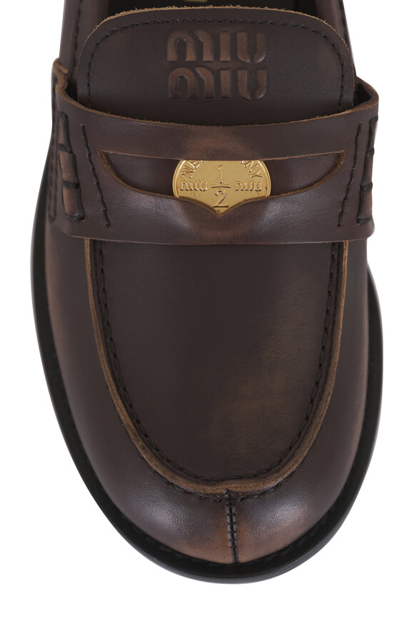Miu Miu Black Brushed Leather Penny Loafer - view 4