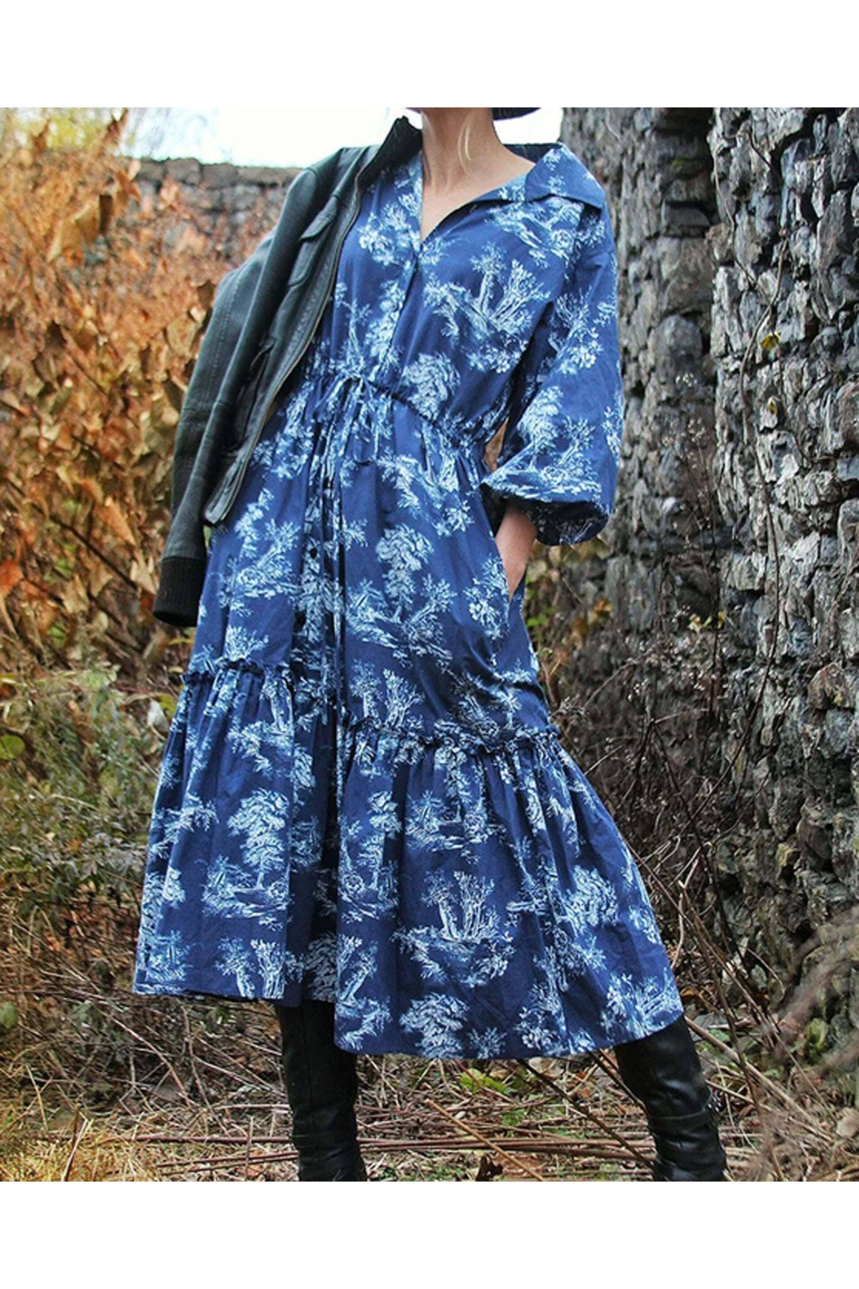 Cara Cara - Navy Forest Toile Hutton Midi Dress