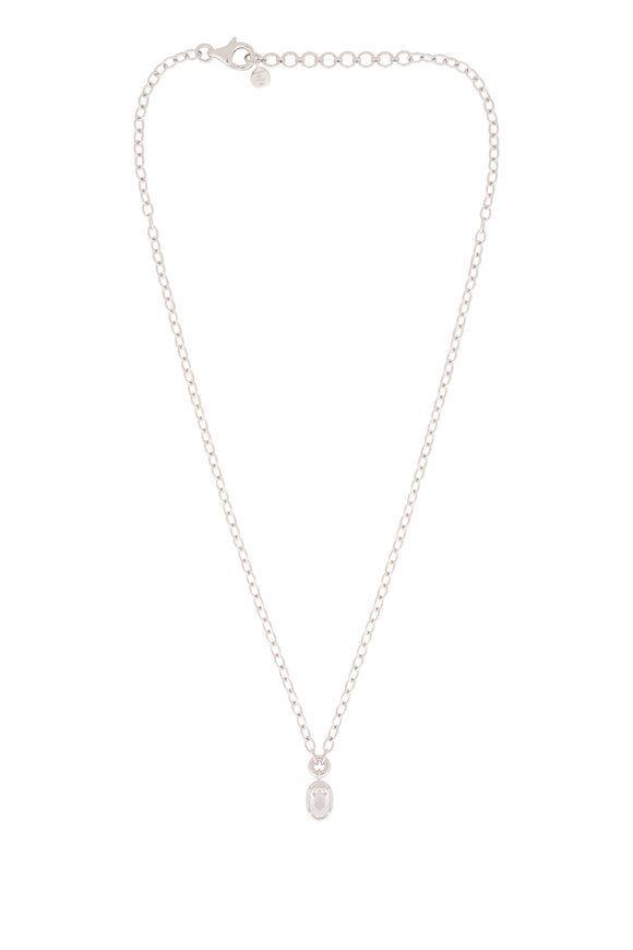 Sutra 18k White Gold Diamond Oval Pendant Necklace - view 1