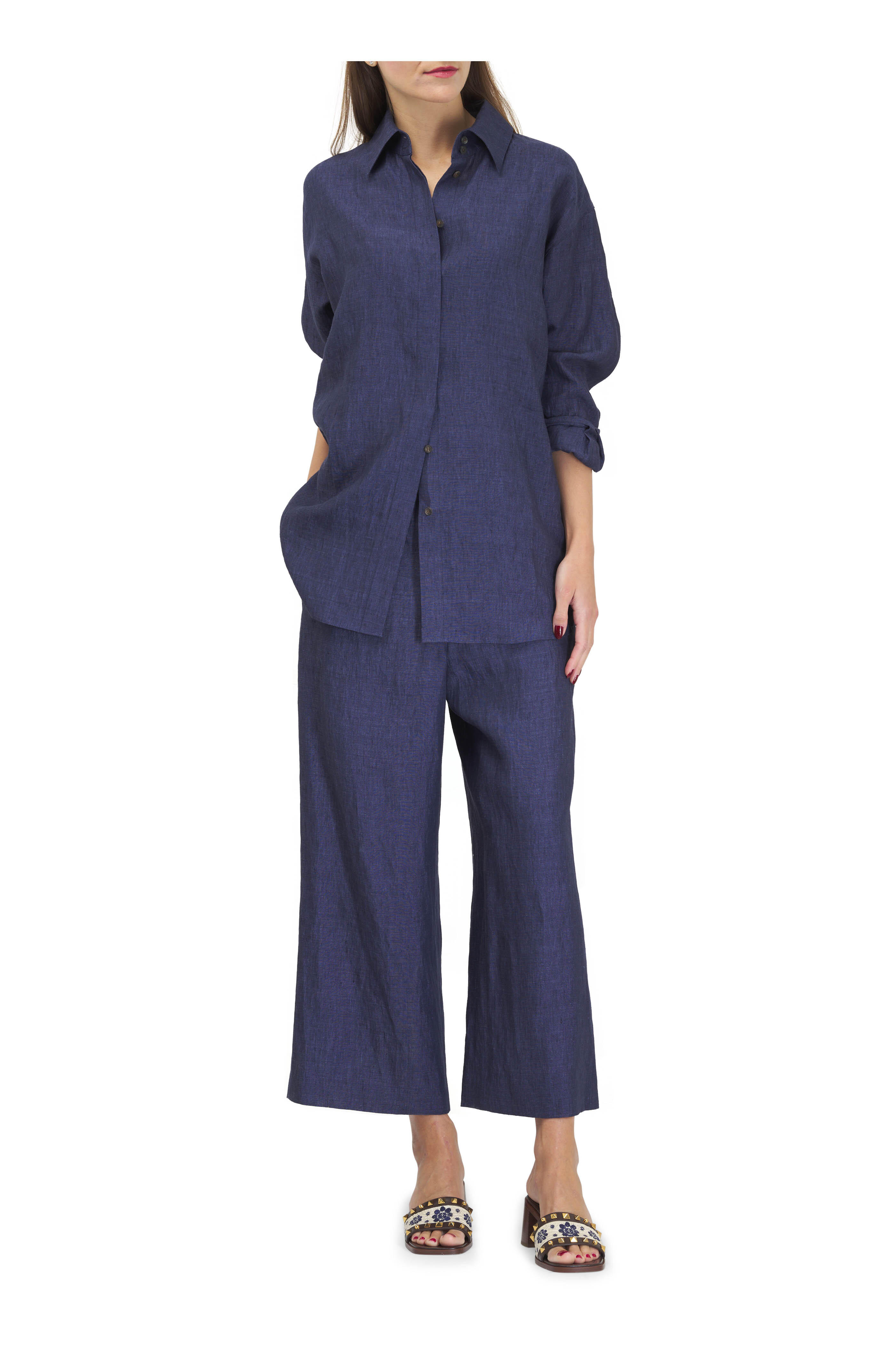 Lafayette 148 New York - Columbus Delft Blue Wide-Leg Linen Pant