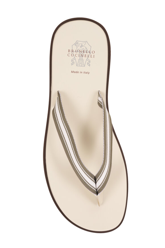 Brunello Cucinelli Panama Green & White Stripe Flip Flops - view 3