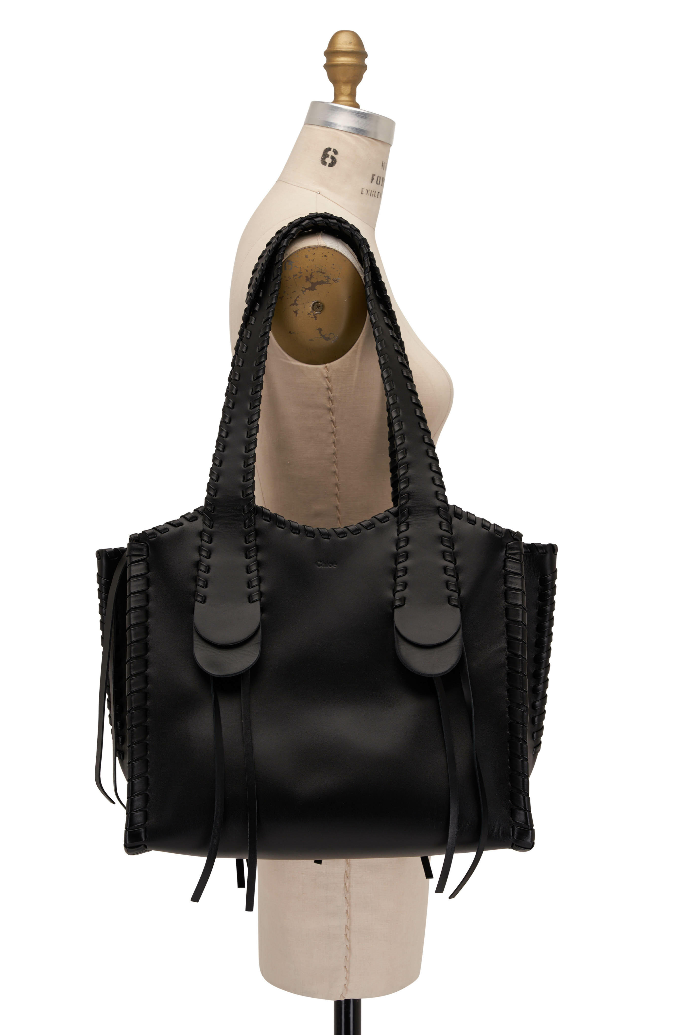 ☆Chloe☆ MONY Medium Tote トートバッグ BLACK♪ Chloé - Mony Medium Black Leather Whipstitch Tote
