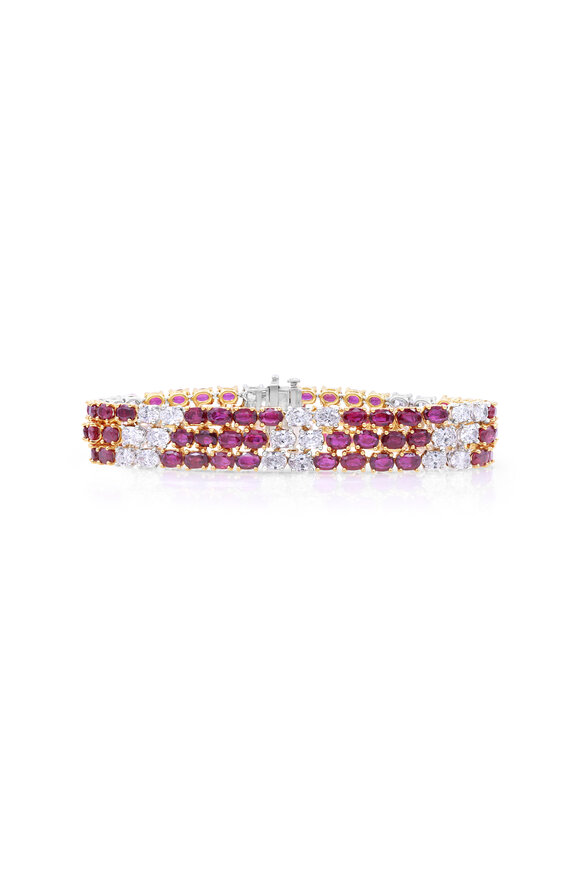 Oscar Heyman Platinum Three Row Ruby & Diamond Bracelet - view 1