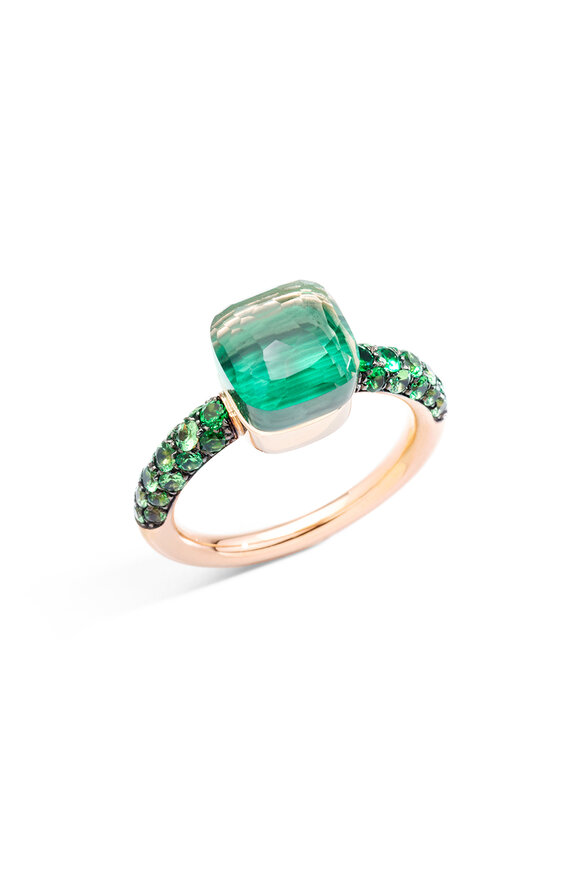 Pomellato 18k Rose Gold Tsavorite & Malachite Nudo Ring