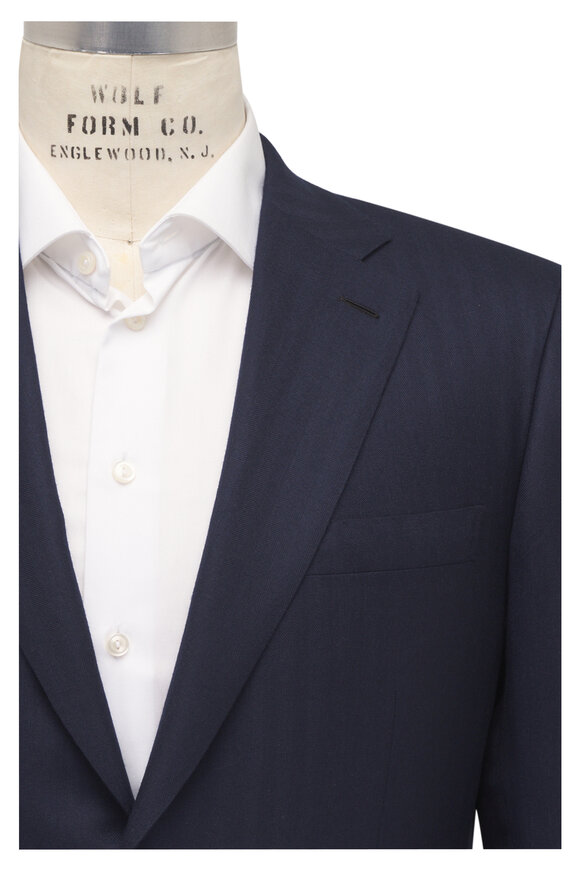Brioni Navy Tonal Bone Solid Cashmere & Silk Sportcoat