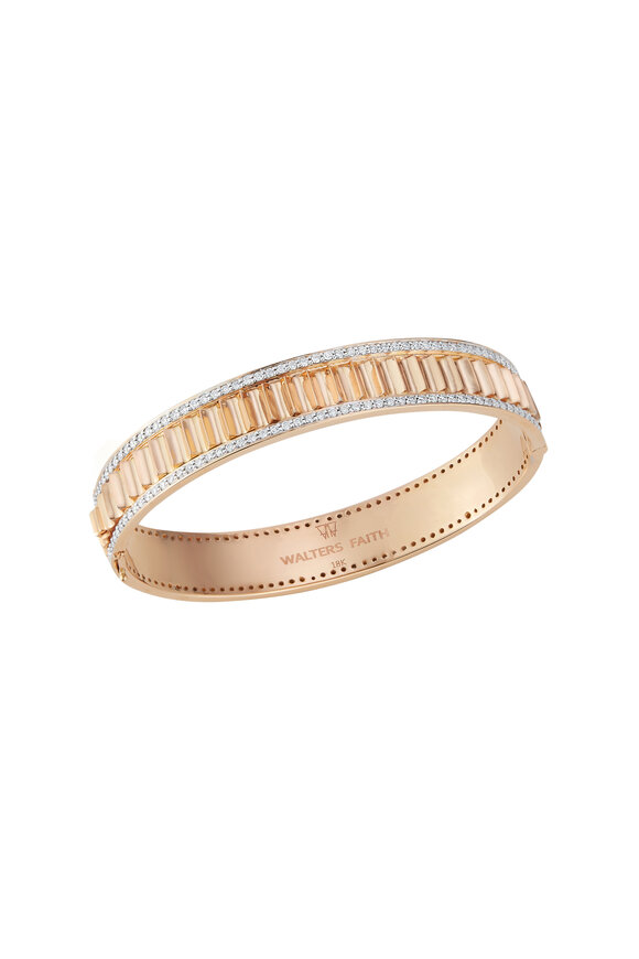 Walters Faith - Clive 18K Rose Gold & Diamond Fluted Cuff Bangle