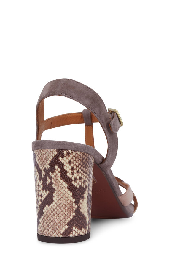 Chie Mihara - Taupe Suede & Snake Embossed Leather Sandal, 70mm