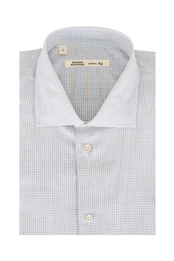Maurizio Baldassari Cloud Blue Mini Check Cotton Sport Shirt