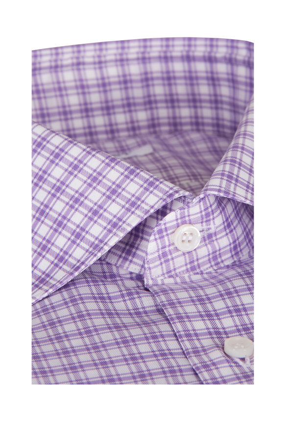 Fray Purple Plaid Cotton Dress Shirt - view 2