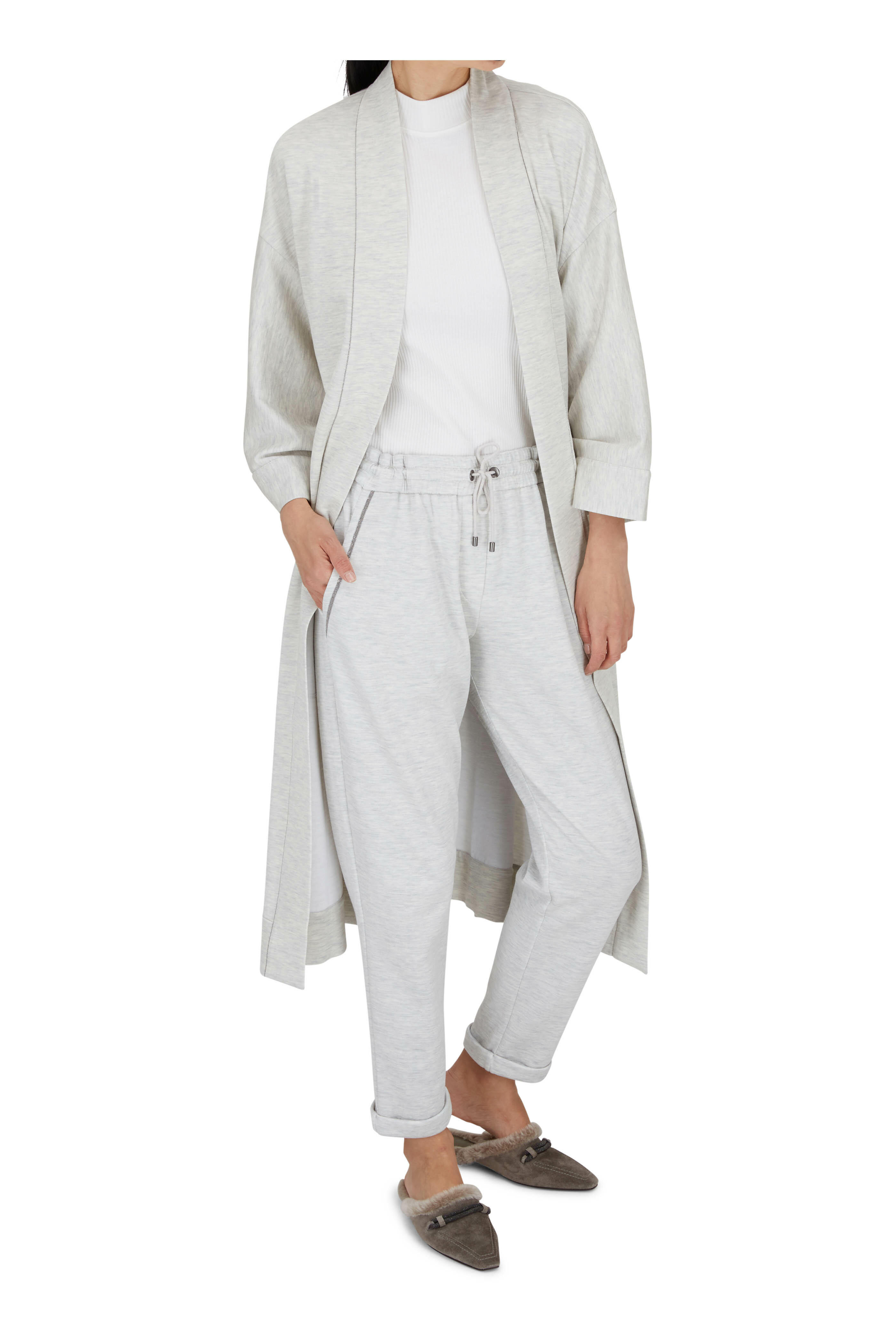 Brunello Cucinelli - Dark Gray Shearling Monili Flat