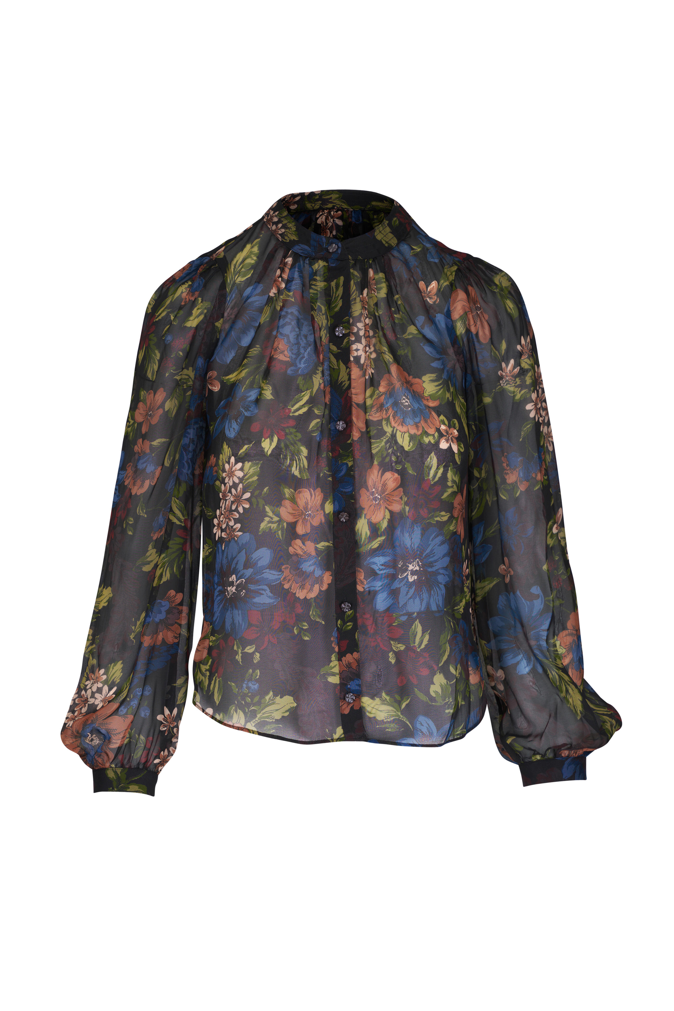 Veronica Beard - Ashlynn Black Multi Floral Print Silk Blouse