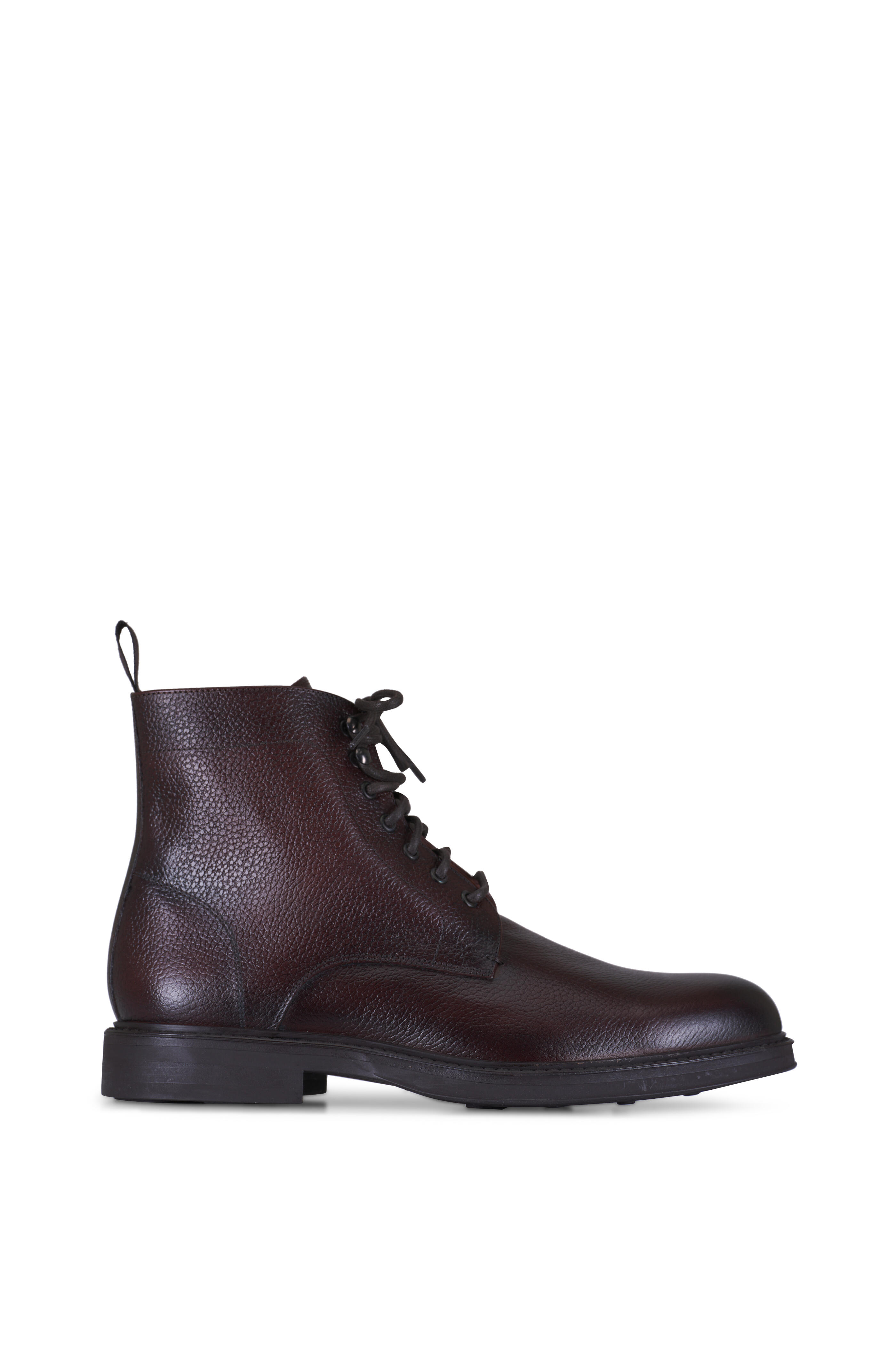Aquatalia - Bernardo Dark Brown Tumbled Leather Lace Up Boot