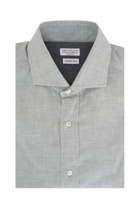 Brunello Cucinelli Light Gray Cotton & Cashmere Twill Sport Shirt 